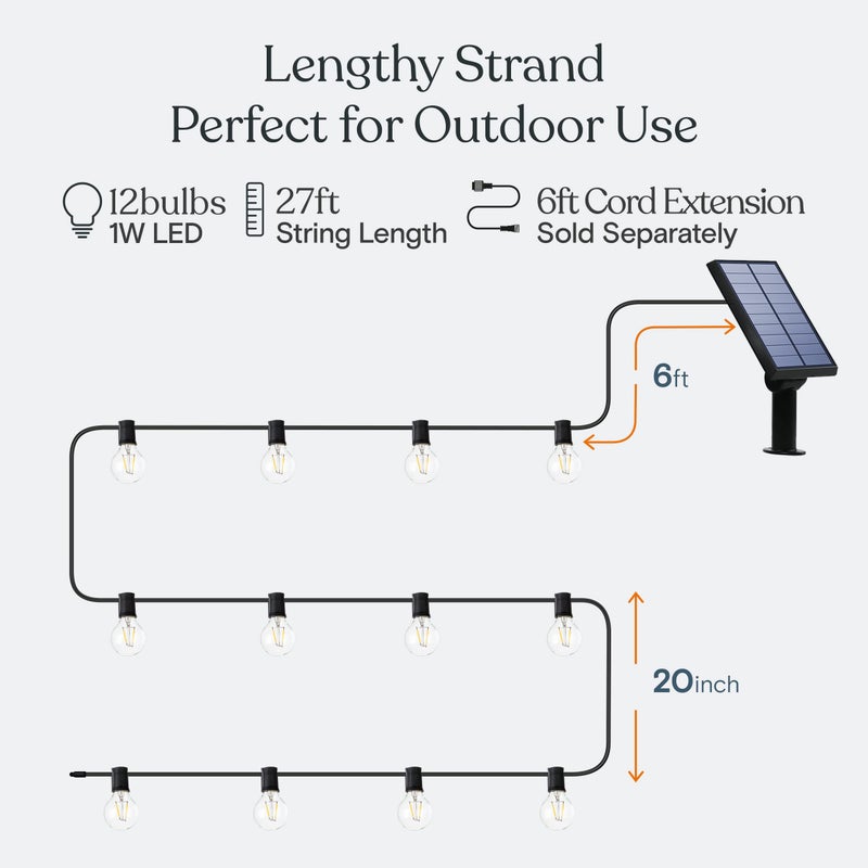 Brightech Ambience Pro Solar Powered LED Outdoor String Lights - 27 Ft Commercial Waterproof Patio Lights with Edison Bulbs - Durable String Lights for Outside, Backyard, Porch - 1W, Soft White - Image 5